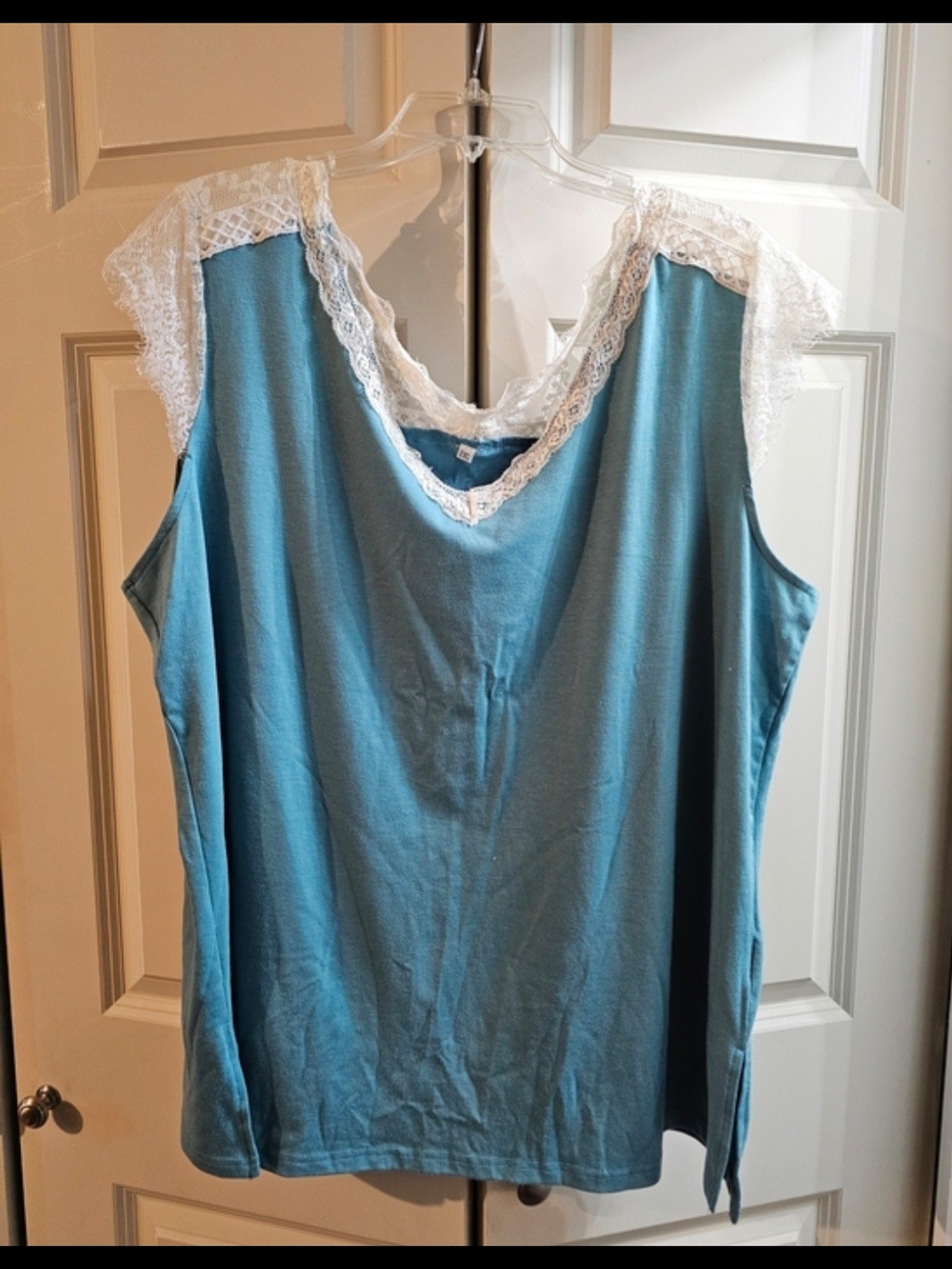 Blue Lace-Trim Sleeveless Top Xxl